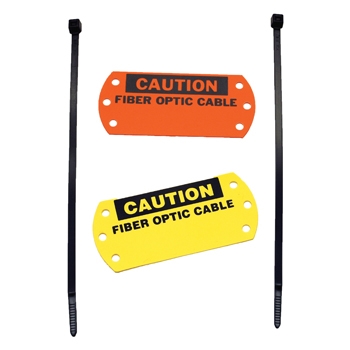 Cable ID Tags w/2 Ties 1.75"x5.75", "Caution Fiber Optic Cable" ACP CT-150