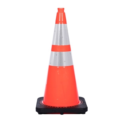 HI-Way Traffic Orange Safety  Cone Reflective, Black Base, Recessed, 28IN, 7 LB, ORANGE